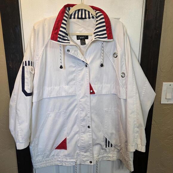 Jackets & Blazers - Vintage Mariel White Women's Jacket with Red and Navy Accents, Size 20W